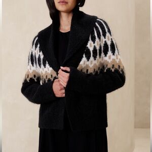 Banana Republic Black and Cream Patterned Cardigan